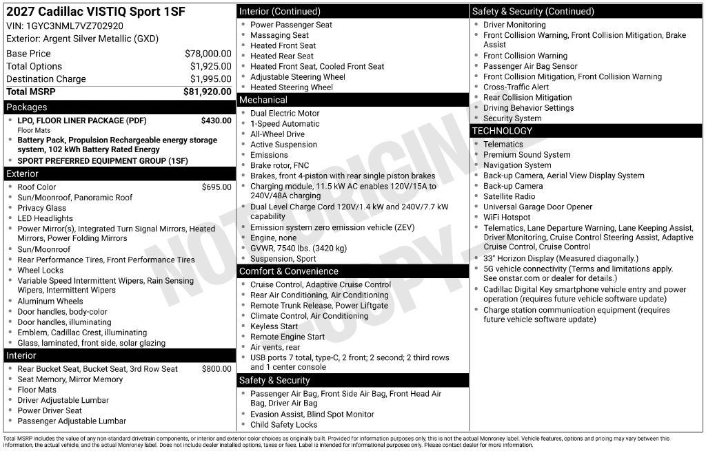 Certified 2027 Cadillac VISTIQ Sport with VIN 1GYC3NML7VZ702920 for sale in Tucson, AZ