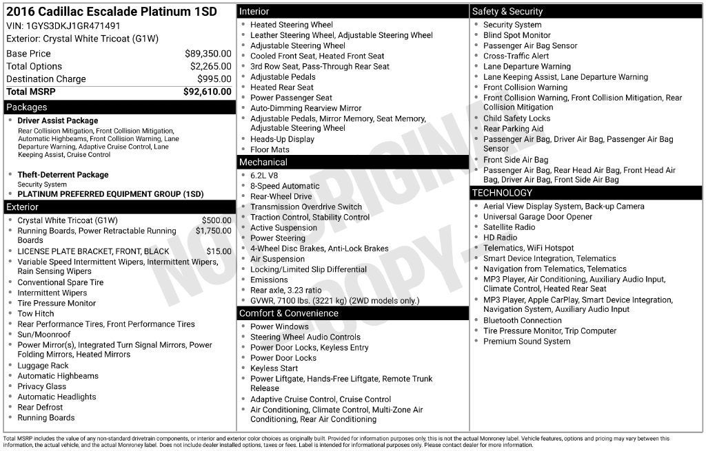 2016 Cadillac Escalade Platinum