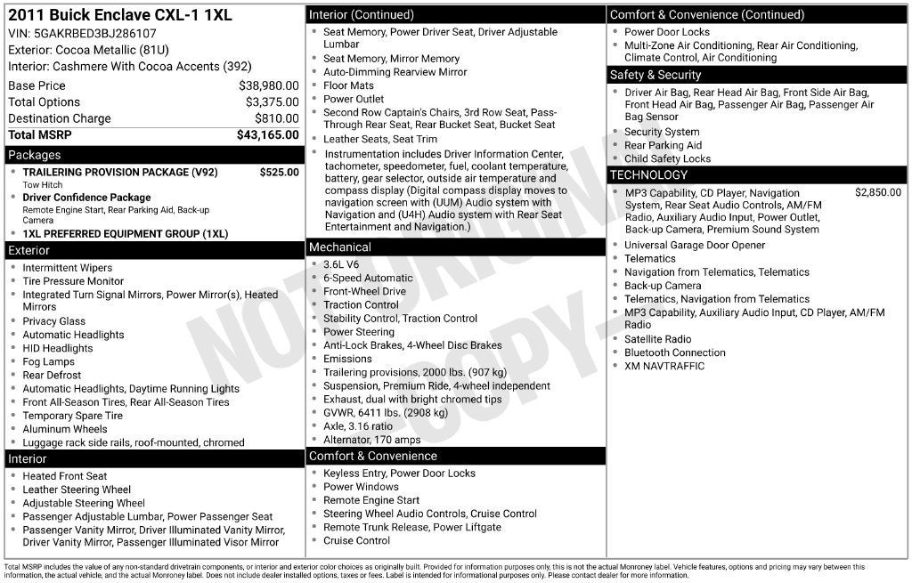 Used 2011 Buick Enclave CXL-1 with VIN 5GAKRBED3BJ286107 for sale in Tucson, AZ