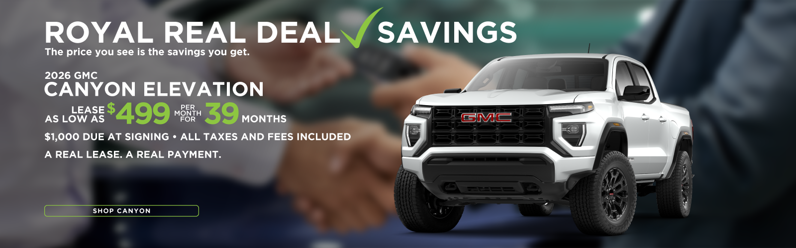 2026 Gmc Canyon Elevation Lease For $499/Month • 39 Months | $1,000 Due At Signing • All Taxes & Fees Included